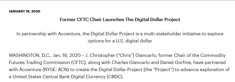 CFTC前主席牵头，埃森哲保底，数字美元还会远吗？