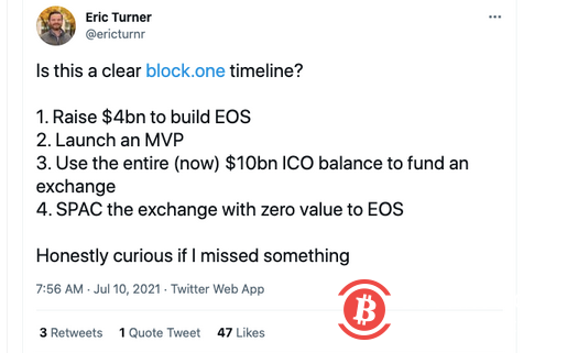 加密社区质疑“EOS母公司Block.One计划将Bullish上市”未给EOS持有者带来任何价值 